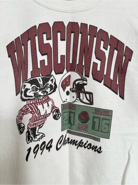Bucky Badger Wisconsin 1994 Champions White Crewneck Sweatshirt College
